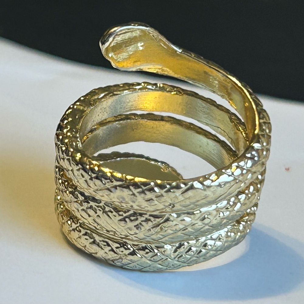 Gold Snake Wrap Ring Size 6 Whimsygoth Serpent Statement Ring Witchy Jewelry - Picture 5 of 10